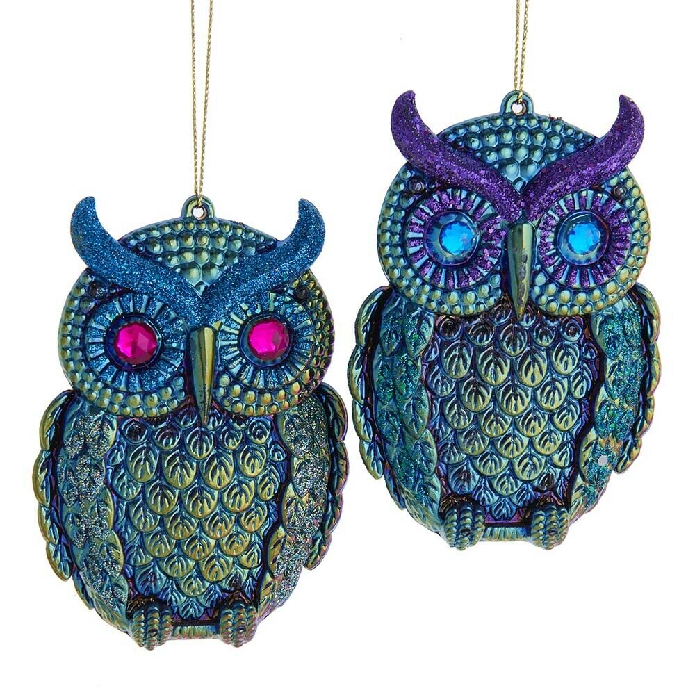Hand-Stitched Cotton-Blend Owl Ornaments (Pair) - Mini Owl in Purple-Pink