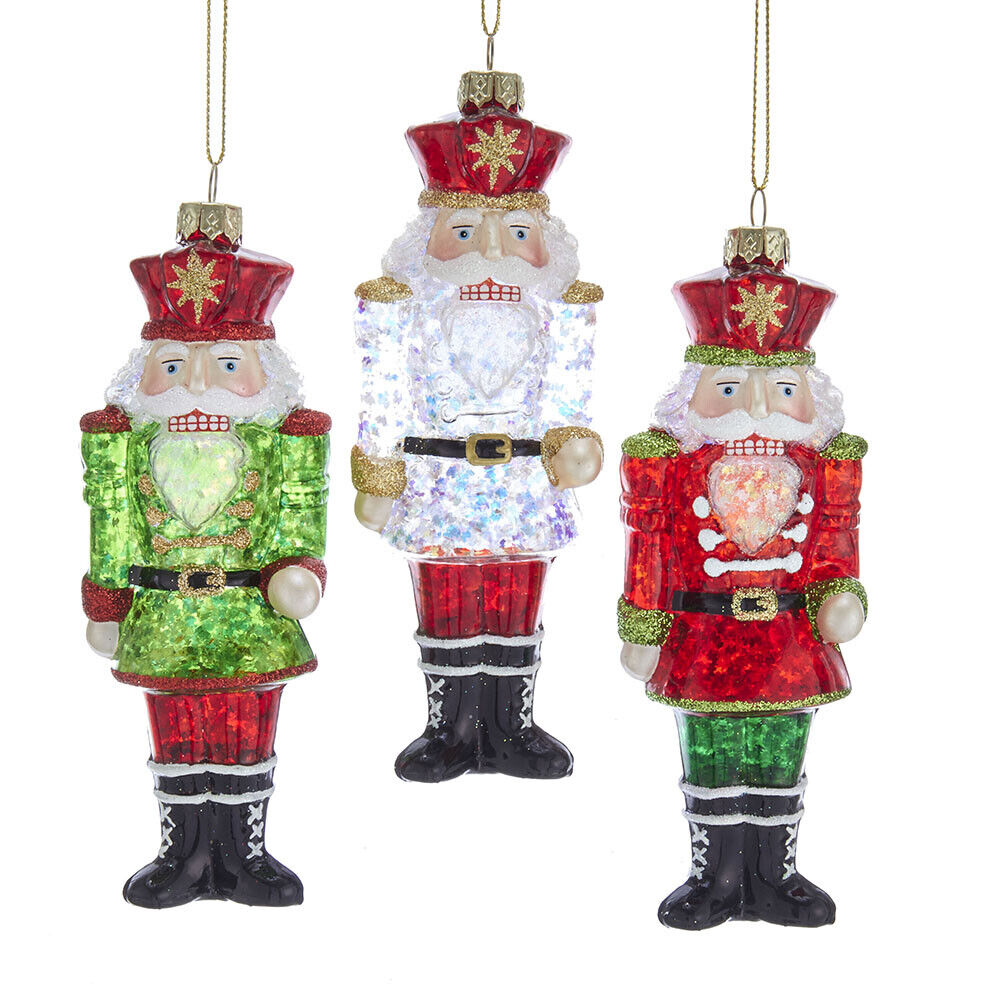 Set of 3 Red and Green Glass Nutcracker Ornaments T2691