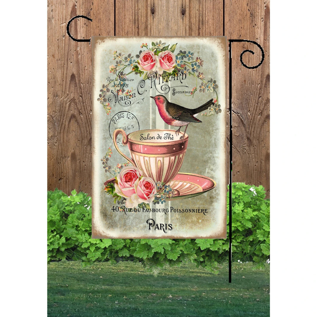 Flags Galore Birds in Pink Tea Cup Garden Flag