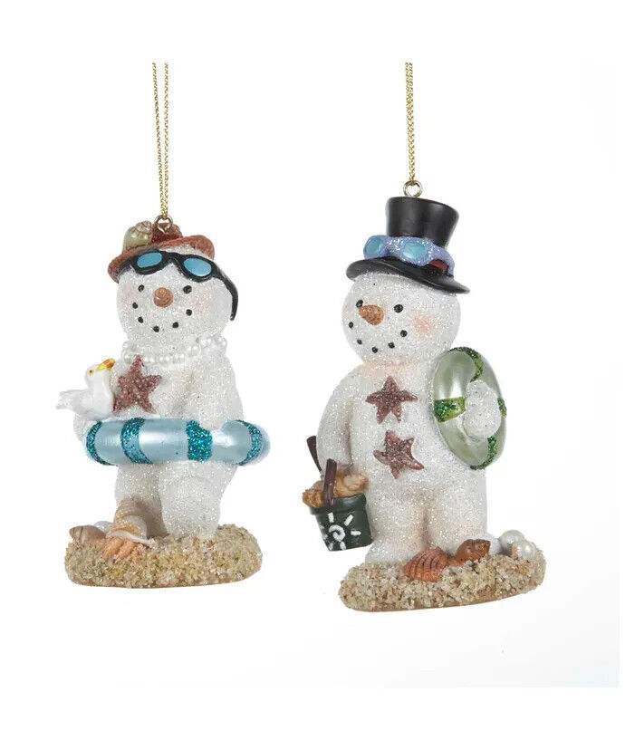 Set of 2 Beach Snowman Ornaments  T1038