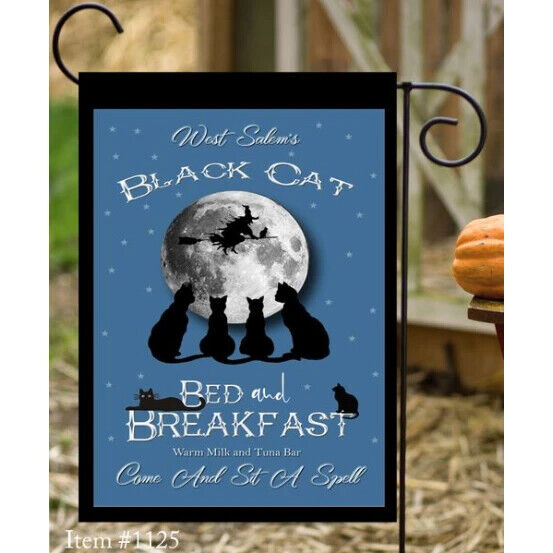 Flags Galore Black Cat Bed and Breakfast Garden Flag   Halloween