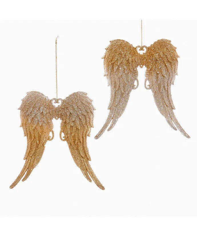 Set of 2 Gold and Silver Glitter Angel Wings Acrylic Ornaments T2098GOS