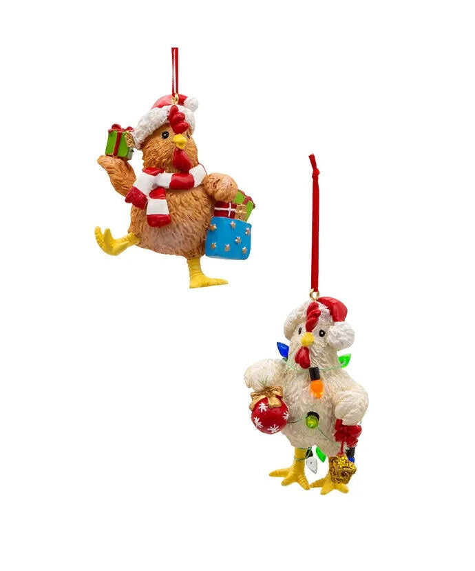 Set of 2 Christmas Chicken Ornaments A2223