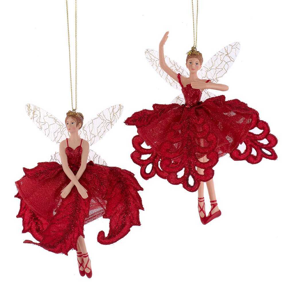 Set of 2 Red Fairy Ornaments J7787R