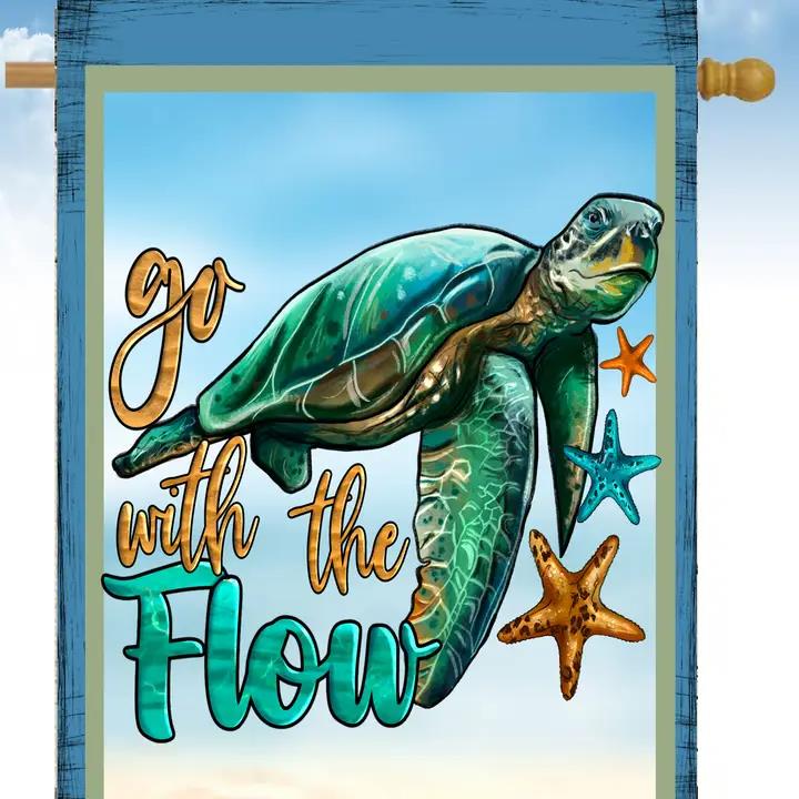 Flags Galore Go with the Flow Turtle House Flag