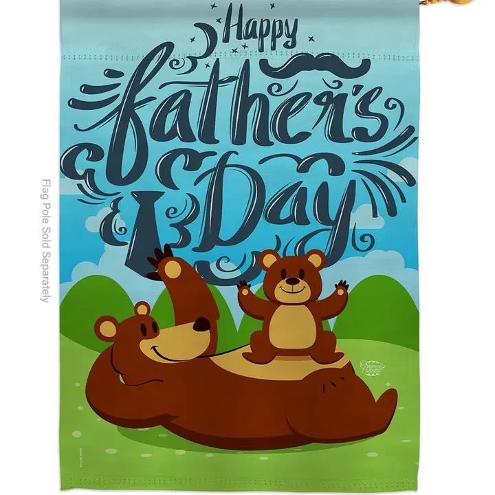 Two Group Flags Beary Happy Father's Day Family Father Wildlife House Flag