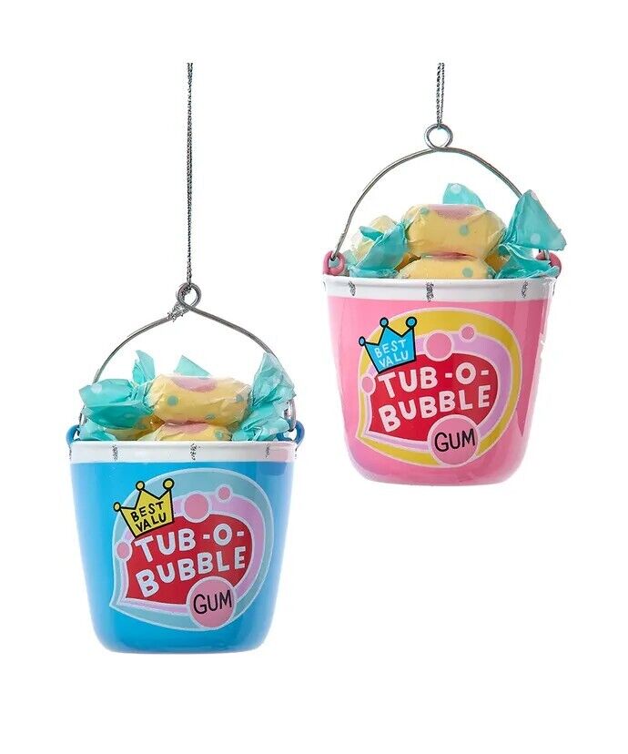 Set of 2 Glass Bubblegum Bucket Ornaments T3543