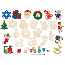 Load image into Gallery viewer, 12 Holiday Ornaments Wood Craft &amp; Paint Kit
