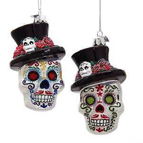 Set of 2 Noble Gems™ Glass Skeleton Head Ornaments NB1499