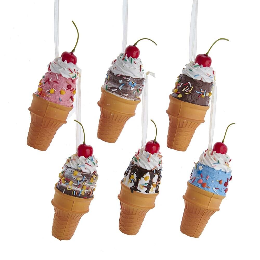 Set of 6 Ice-Cream-Cone Ornaments D3988 not food