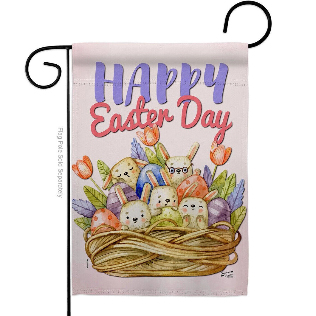 Two Group Flag Bunnies Basket Springtime Easter Critter Decor Flag