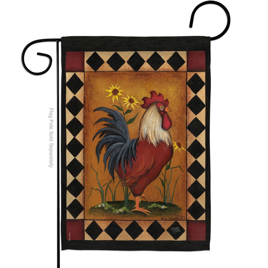 Two Group Flag Rooster Animals Barnyard Animal Primitive Decor Flag