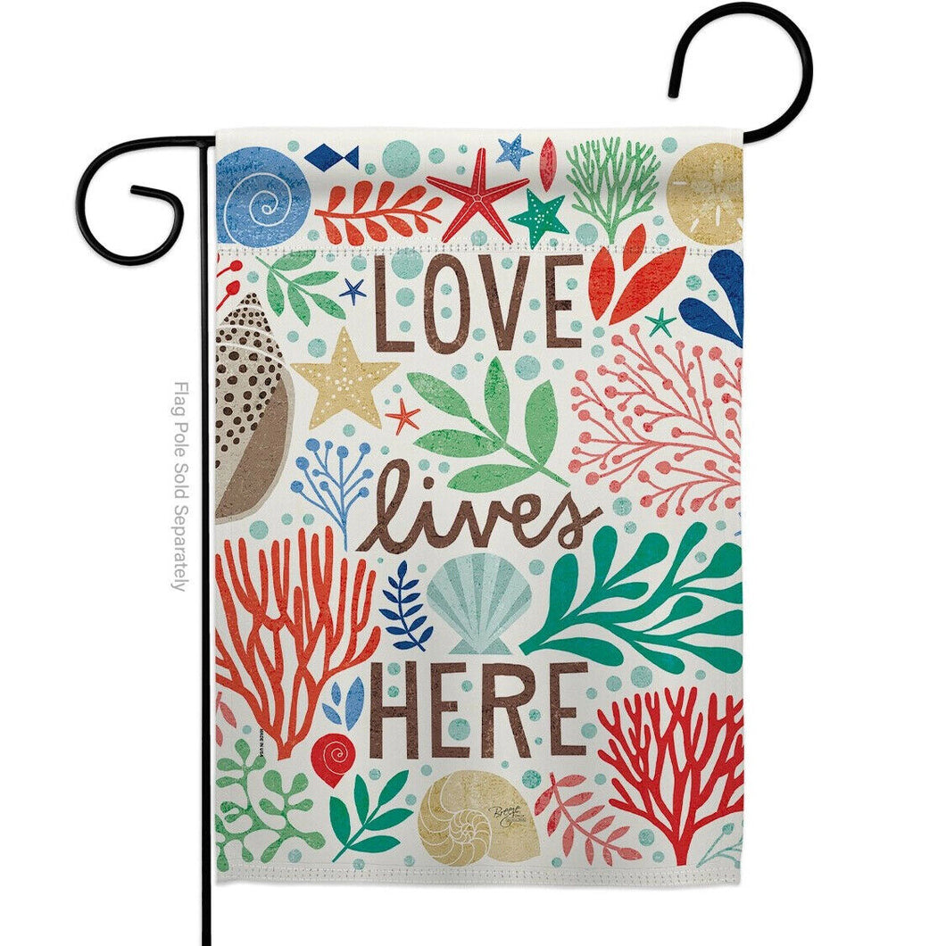 Two Group Flag Love Lives Here Coastal Beach Expression Decor Flag