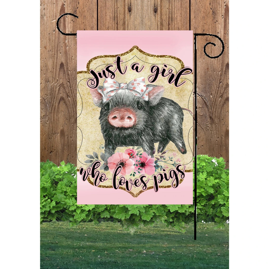 Flags Galore Girl Love Pigs - Black Pig Garden Flag