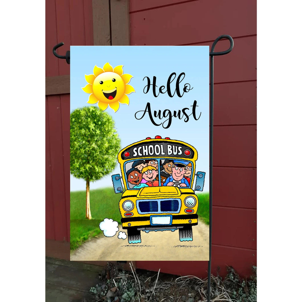 Flags Galore Hello August School Bus Garden Flag