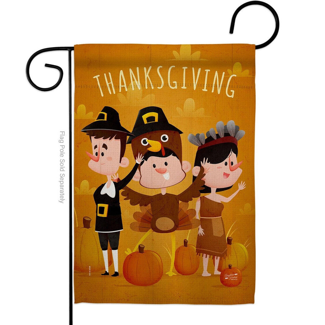 Two Group Flag Pilgrims Thanksgiving Falltime Decor Flag