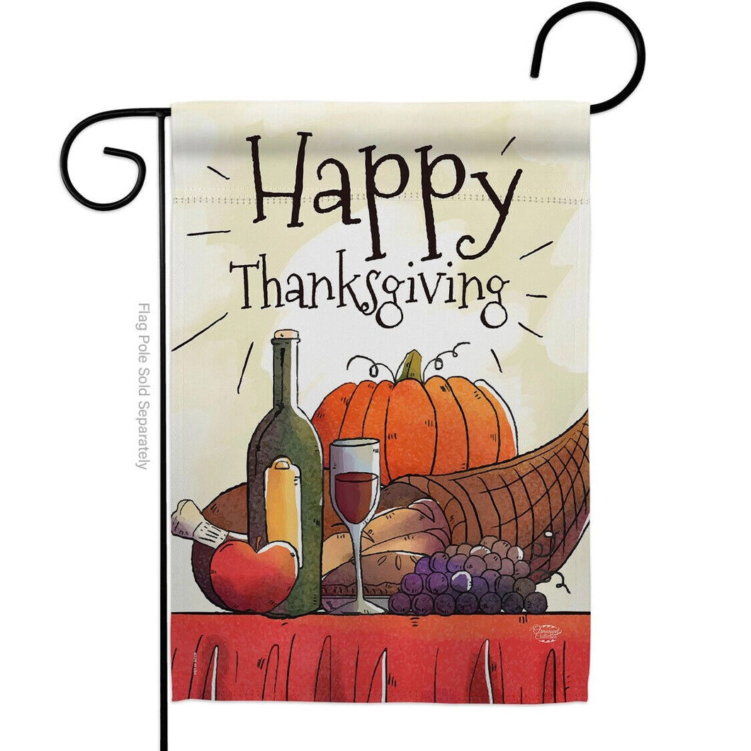 Two Group Flag Happy Thanksgiving Feast Falltime Decor Flag