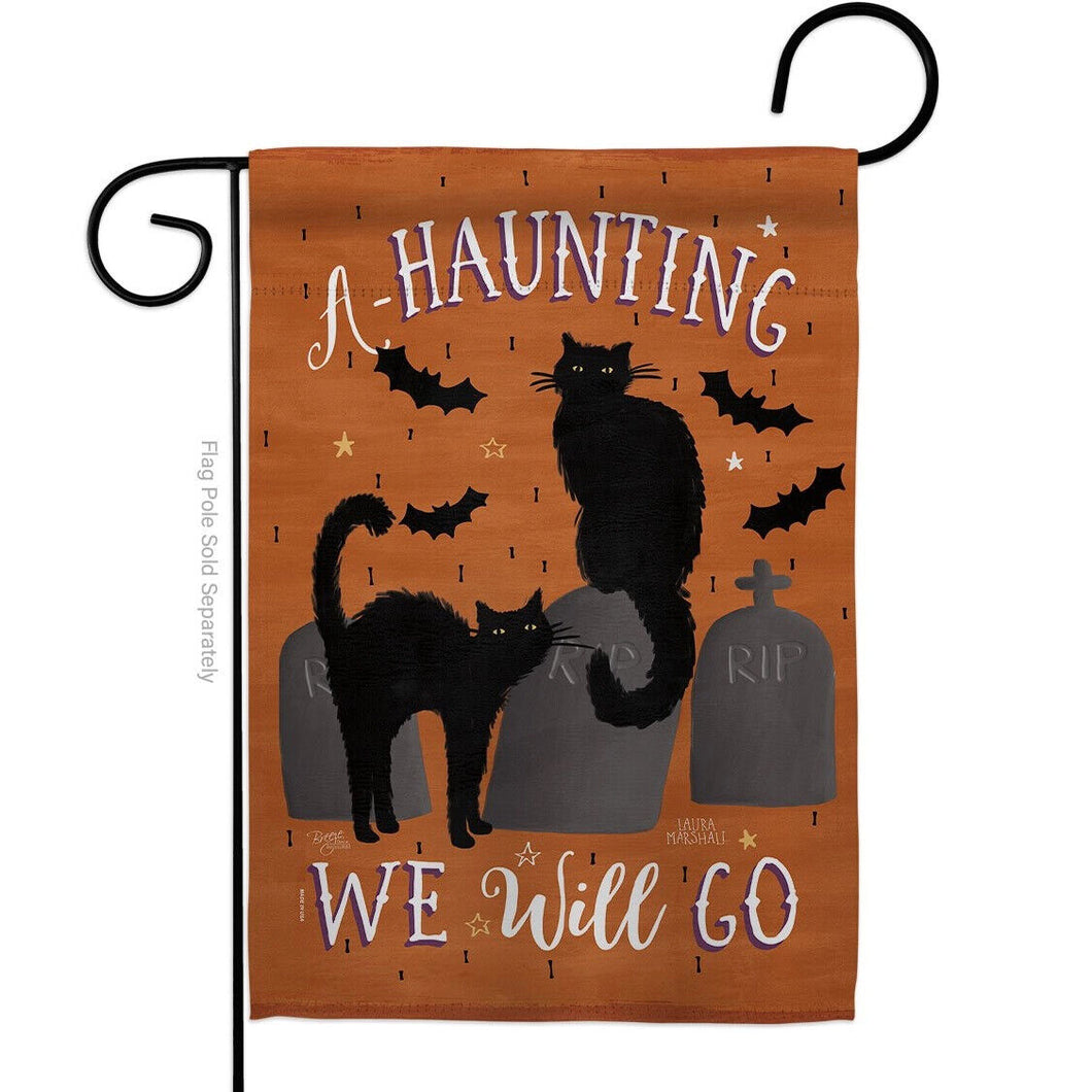 Two Group Flag Hauntinge Go Falltime Halloween Cat Decor Flag