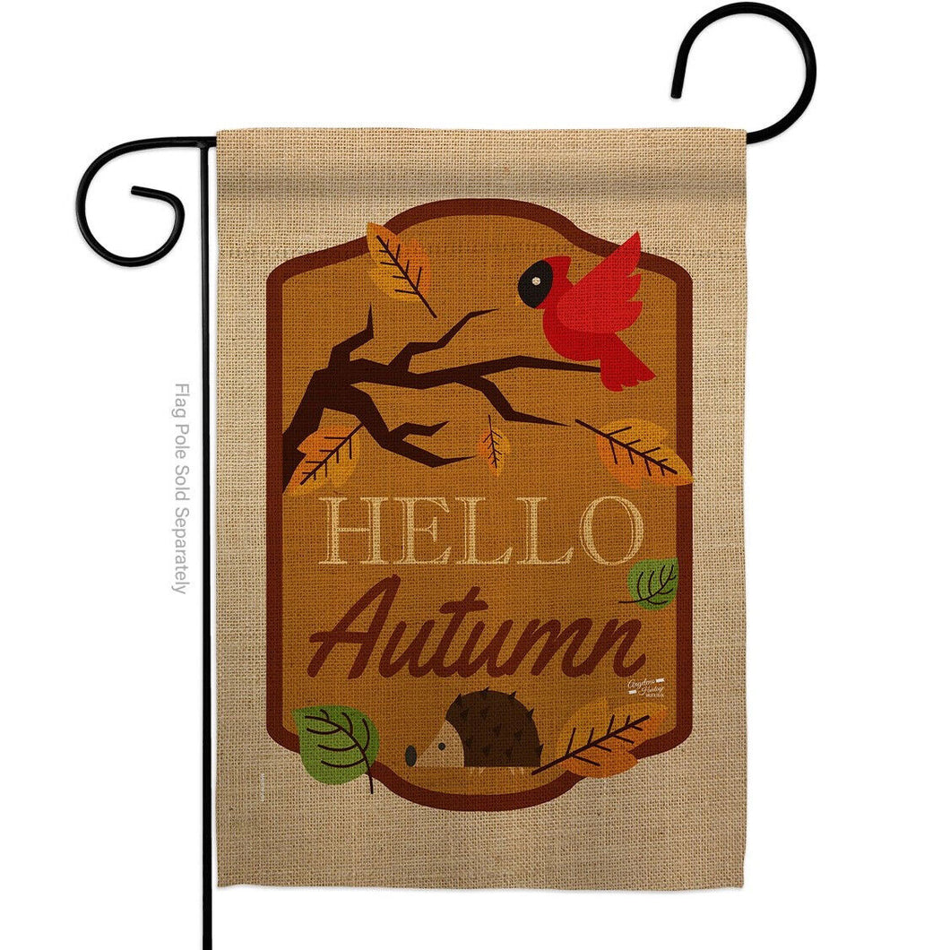 Two Group Flag Hello Autumn Falltime Harvest Bird Critter Decor Flag