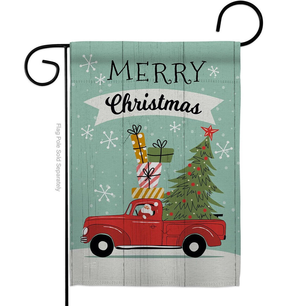 Two Group Flag Santa Red Truckintertime Christmas Decor Flag