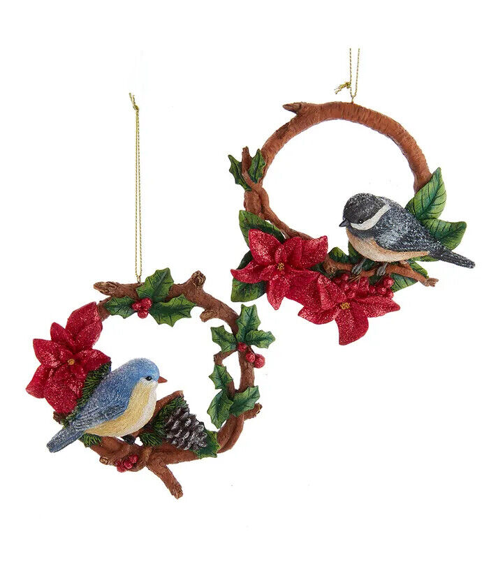 Set of 2 Chickadee and Bluebird Wreath Ornaments  E0756