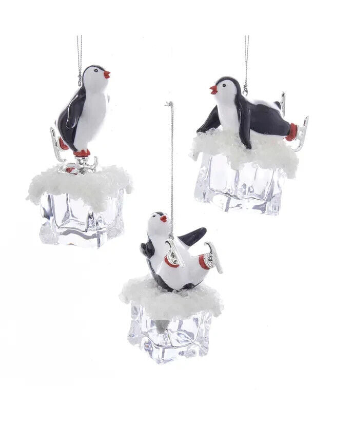 Set of 3 Penguin On Ice Ornaments  T2458