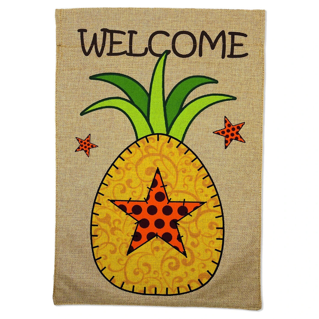 Two Group Flag Flagelcome Sweet Pineapple Burlap Fruit Garden House