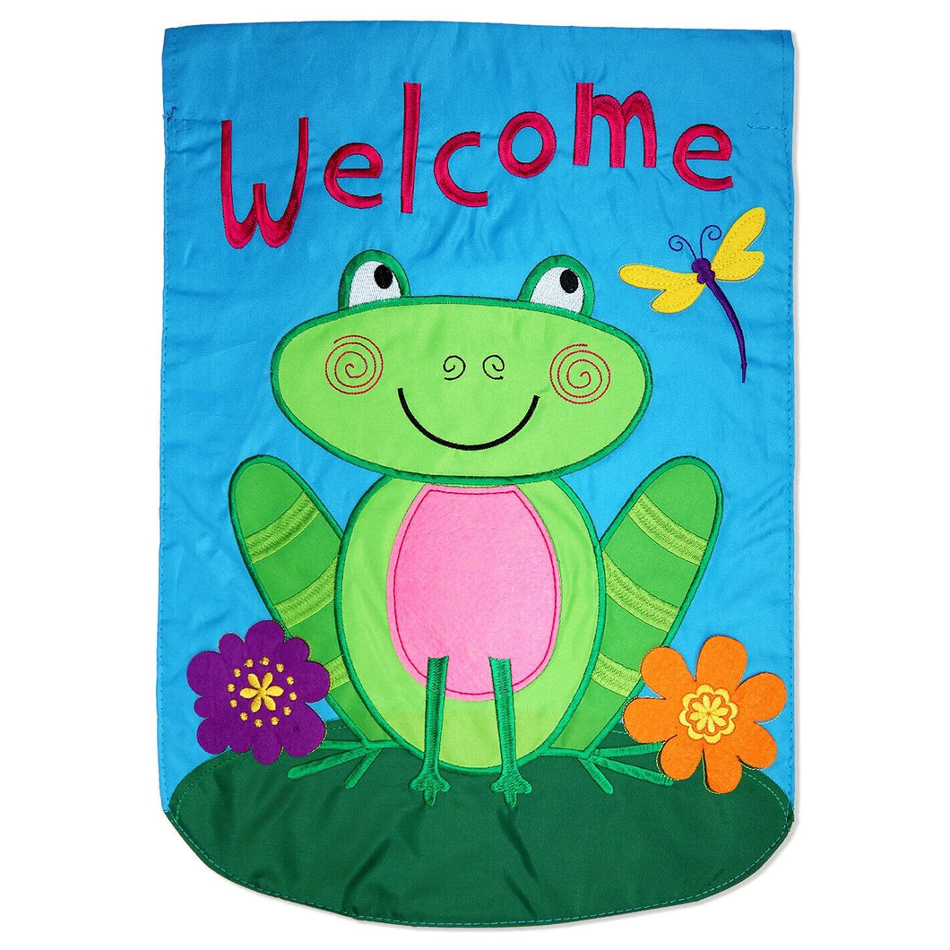 Two Group Flag Flagelcome Frog Critter Floral Dragonfly Flower Garden