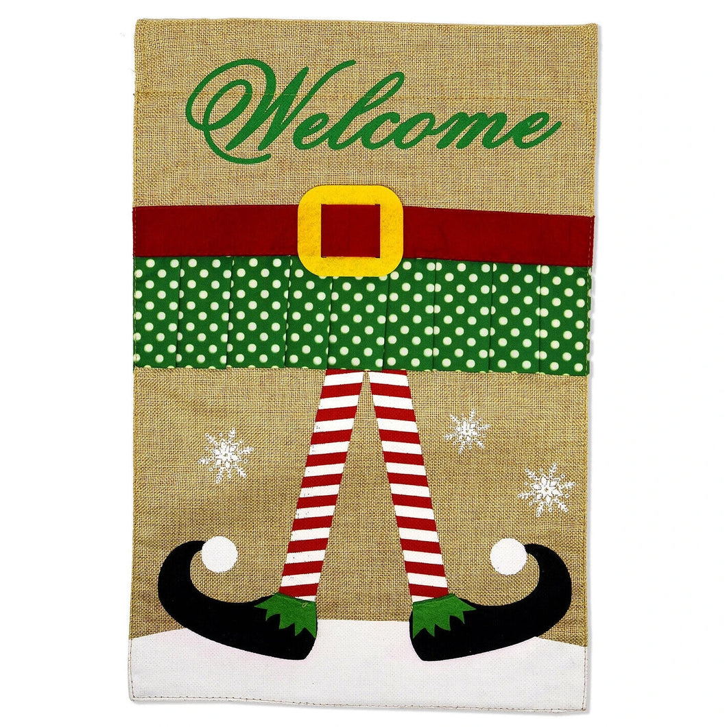 Two Group Flag Flagelcome Christmas Elf Burlapinteronderland Garden