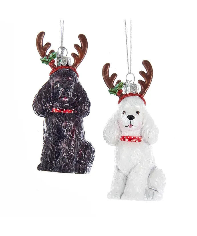 Set of 2 Noble Gems™ Poodles With Antlers Glass Ornaments NB1261PO