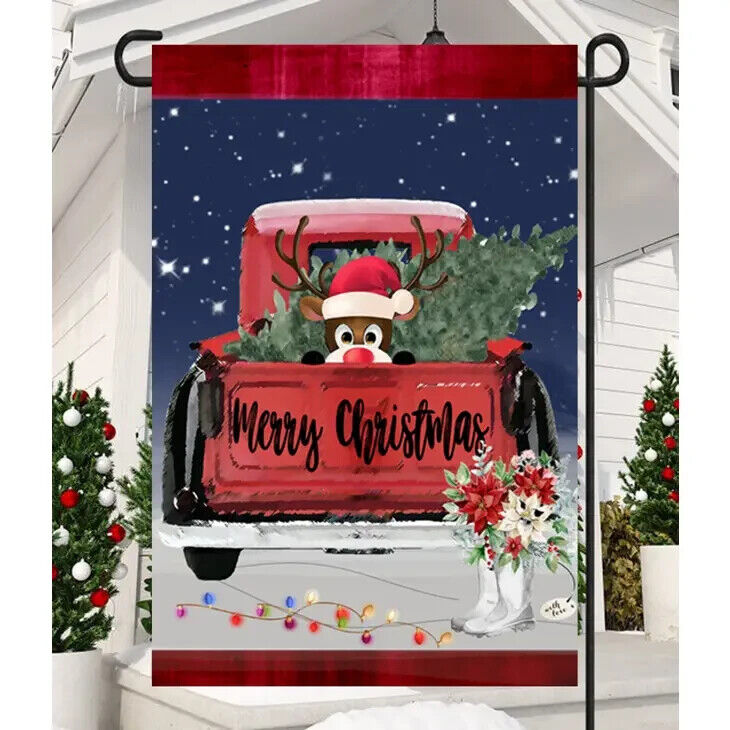 Flags Galore Merry Christmas Red Truck Dog in Bed Garden Flag