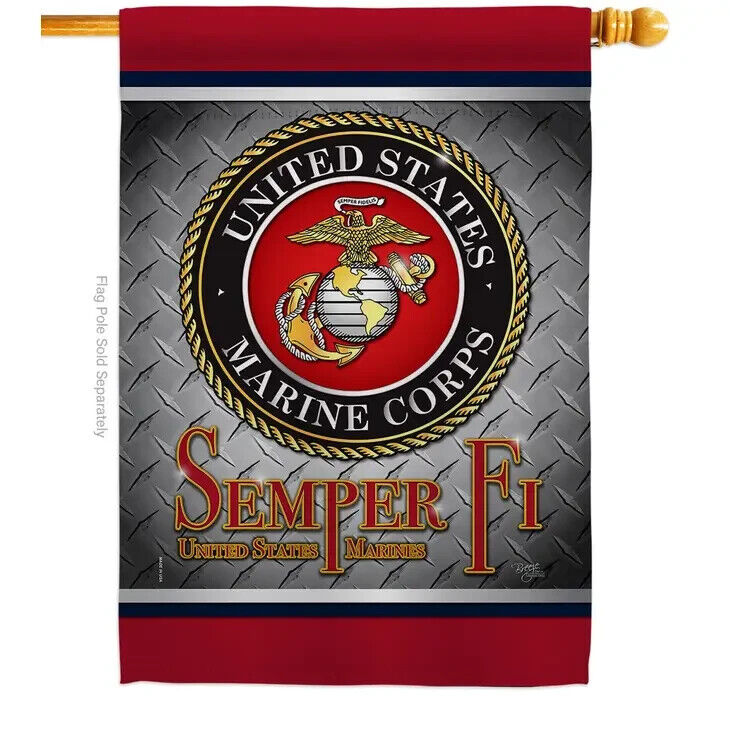 Two Group Flags Semper Fi US Marine Armed Forces Military Corps House Flag