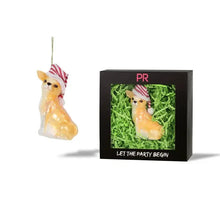 Load image into Gallery viewer, Party Rock Chihuahua With Hat Glass Ornament
