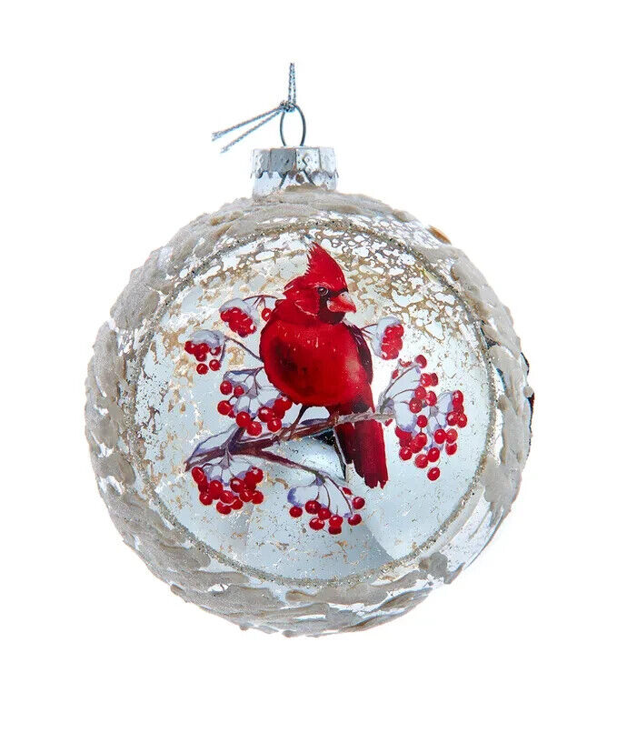 Mercury Glass Cardinal Ball Ornament F2230