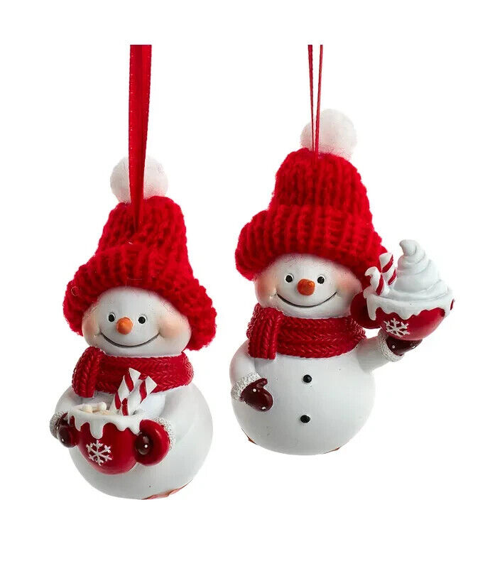 Set of 2 Snowman With Knit Hat Ornaments F2197