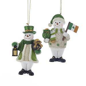 Set of 2  Irish Snowman Ornaments