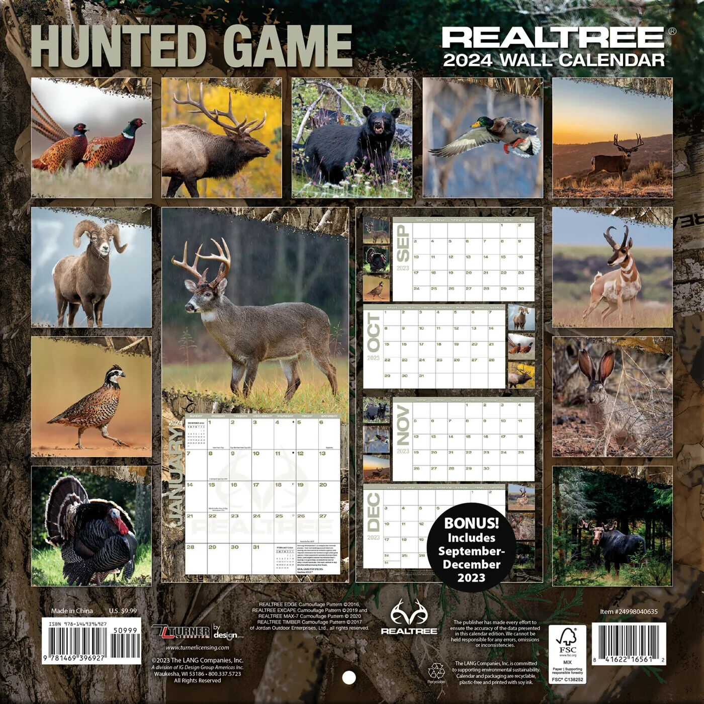 Turner Realtree Hunted Game 2024 Mini Wall Calendar Love Holiday Decor