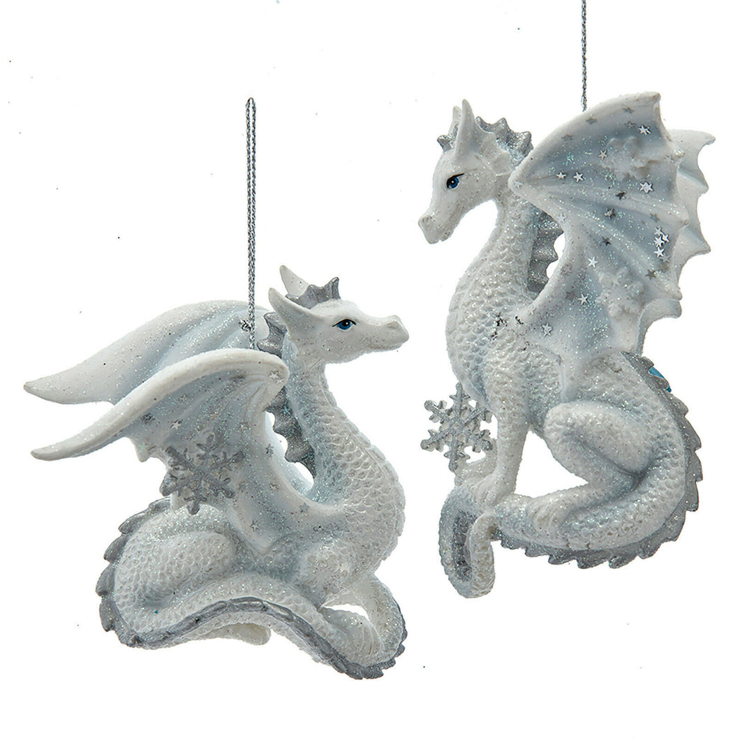 Set of 2 Silver And White Dragon Ornament