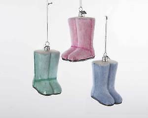 Set of 3 Noble Gems Pastel Pink/Green/Blue Fashion Boot Glass Ornaments