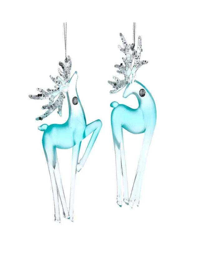 Set of 2 Turquoise Deer Ornaments  T3160