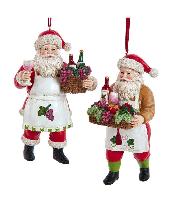 Set of 2 Wine Santa With Wine Basket Ornaments  E0777