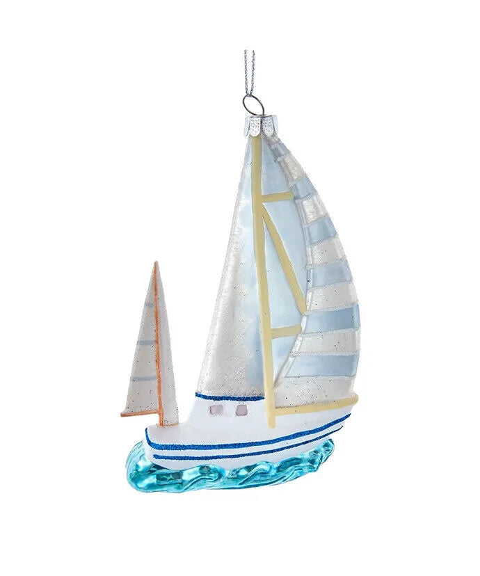 Noble Gems Glass Sailboat On Water Ornament NB1717