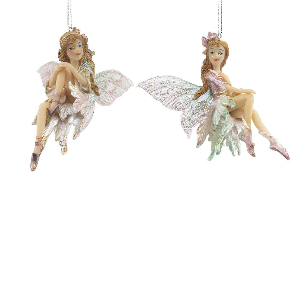 Set of 2 Sitting and Flying Fairy Ornaments