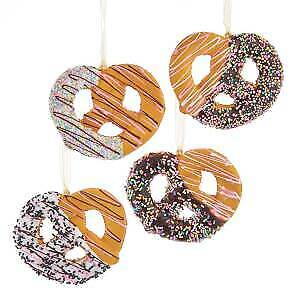 Set of 4 Side Dipped Twisted Pretzel Ornaments D3720