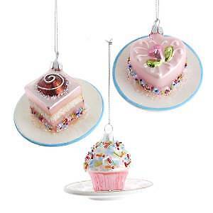 Set of 3 Miniature Glass Cake Ornaments