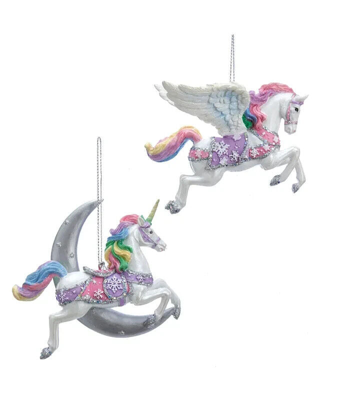 Set of 2 Pastel Unicorn and Pegasus Ornaments     E0276