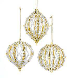 Set of 3 Shiny Gold and Silver Ball, Onion and Finial Ornaments