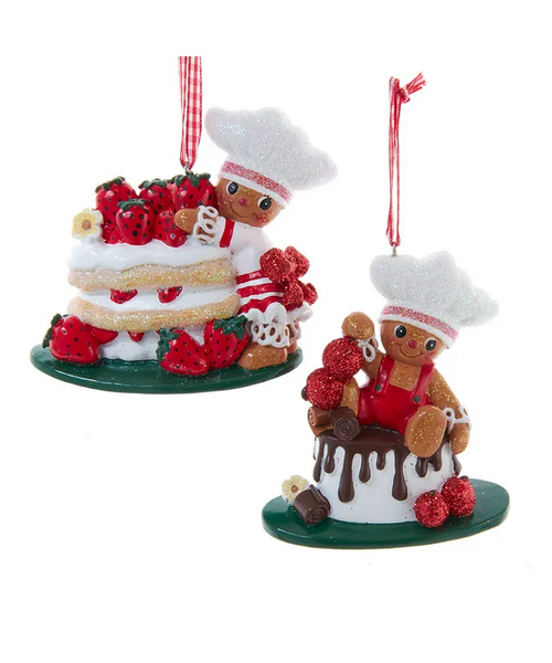 Set of 2 Gingerbread Baker With Cake Ornaments