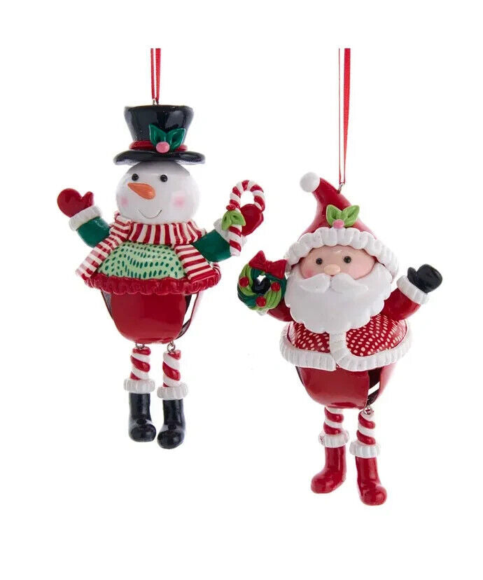 Set of 2 Santa and Snowman Bell Ornaments  D3882