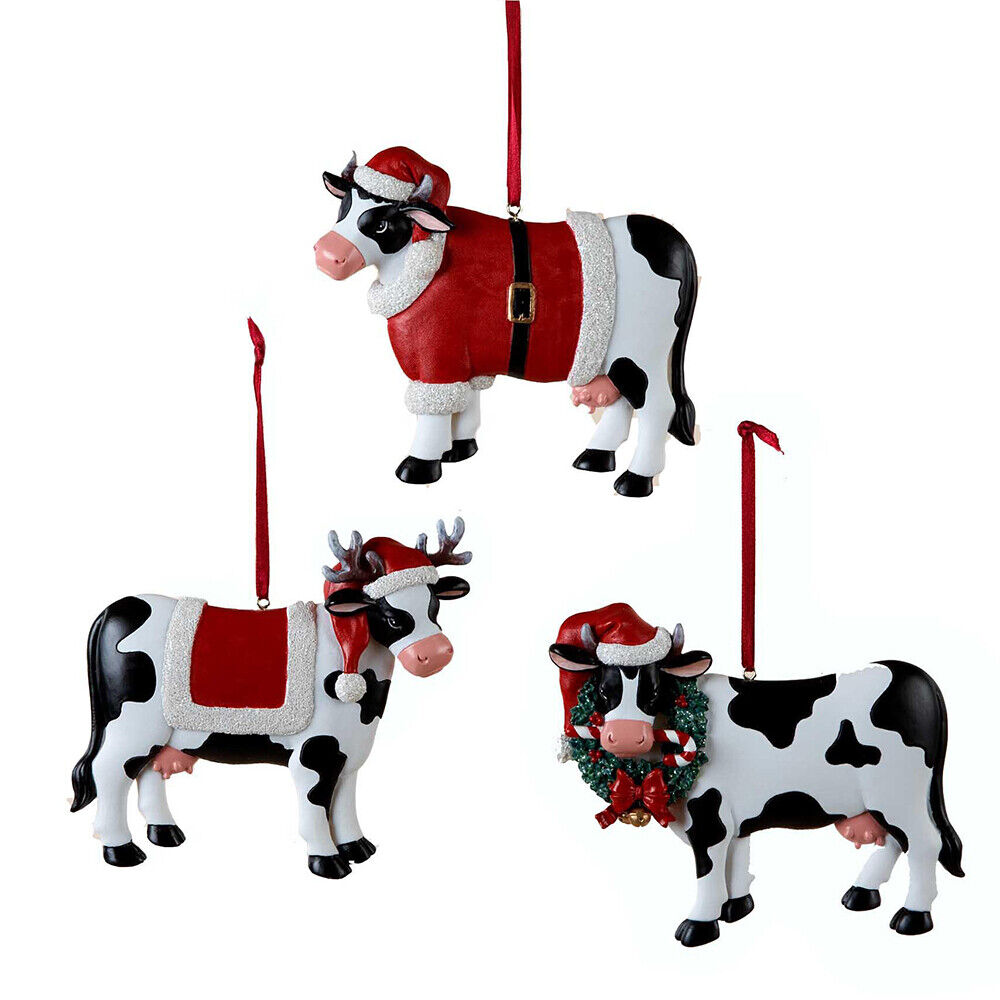 Set of 3 Christmas Cow Ornaments